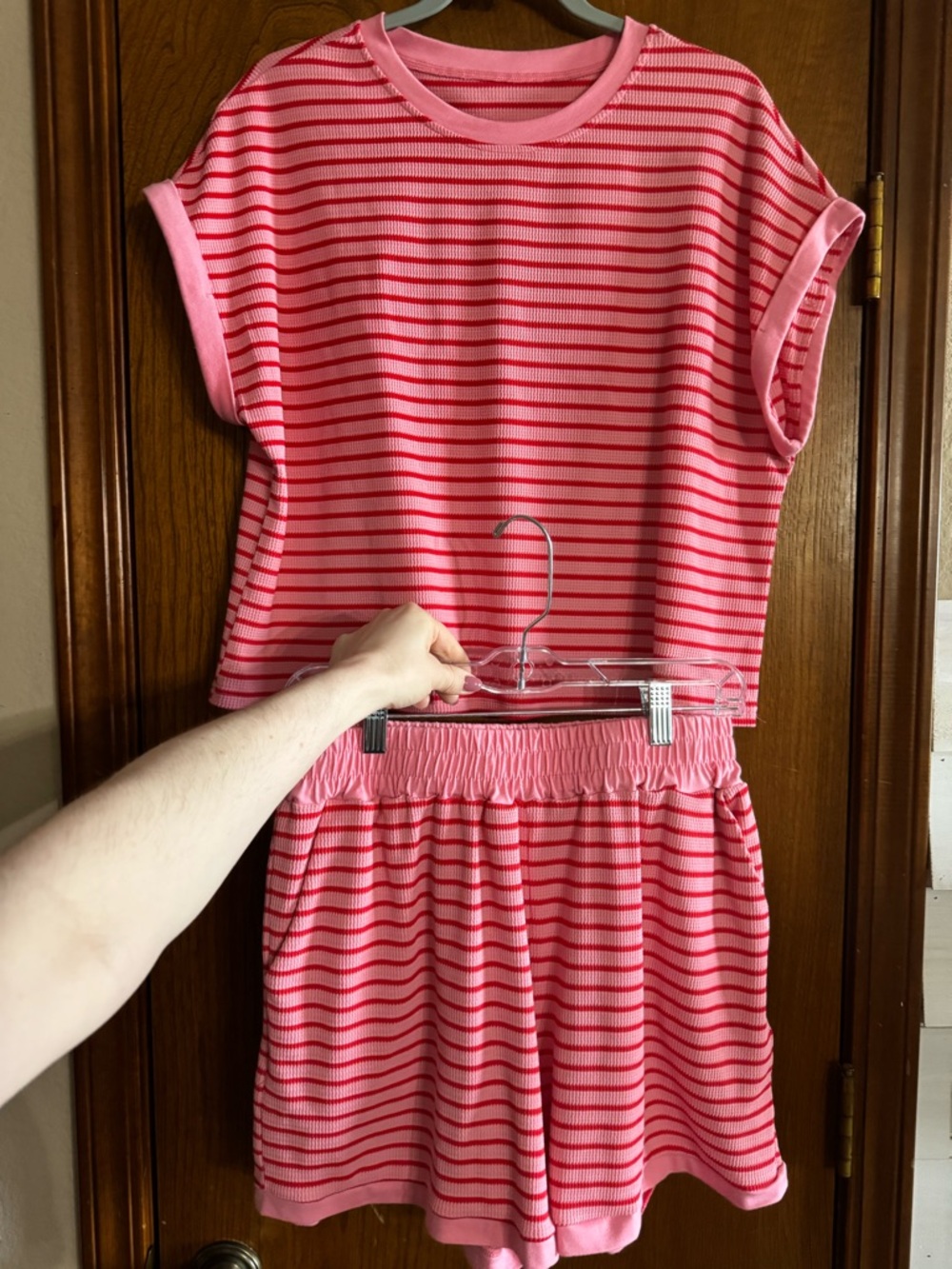Amazon Pink and Red Striped Two-Piece Lounge Set